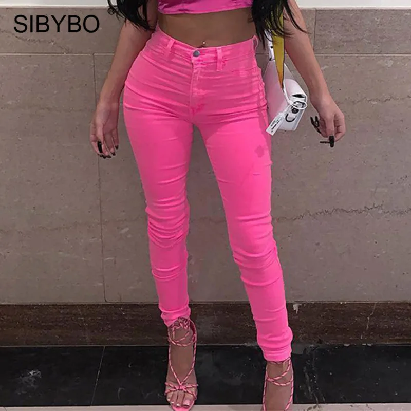 Женские хлопковые брюки-карандаш Sibybo, с карманами и высокой талией для стройной фигуры, повседневные штаны, джинсы для улицы, сексуальные брюки