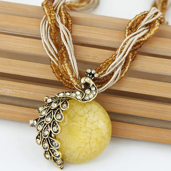 Kymyad Ethnic Jewelry Bohemian Women Beads Natural Stone Peacock Pendant Necklace Bijoux Multilayer Chain Turkish | Украшения и