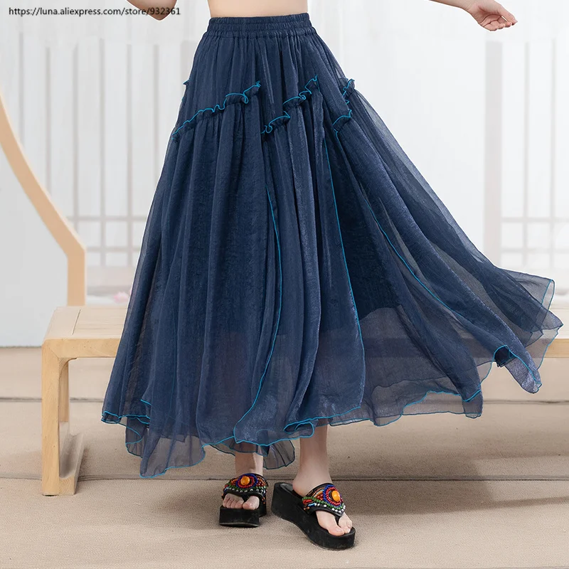 Женская двухслойная Асимметричная шифоновая юбка в стиле ретро boho женская