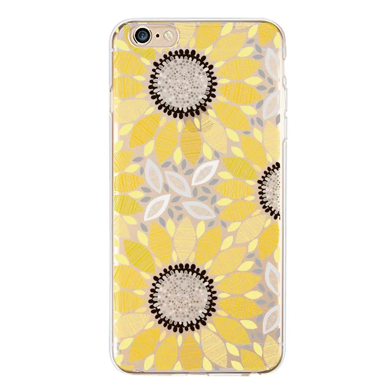 Мягкий прозрачный ТПУ чехол для iPhone 4/4S 5 5S 6 6plus 7 8plus x силиконовый с подсолнечником