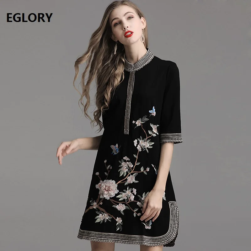 

Top Quality Brand Chinese Dress 2019 Summer Fashion Party Vintage Women Luxurious Embroidery Dress Plus Size Clothing 50s 60s