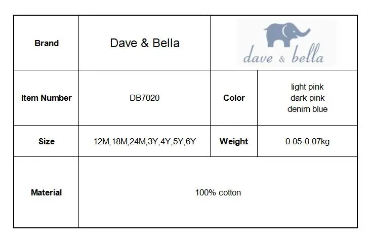 DB7020 dave bella/летние модные шорты для малышей Хлопковые Штаны для малышей детская повседневная одежда для девочек 1 предмет
