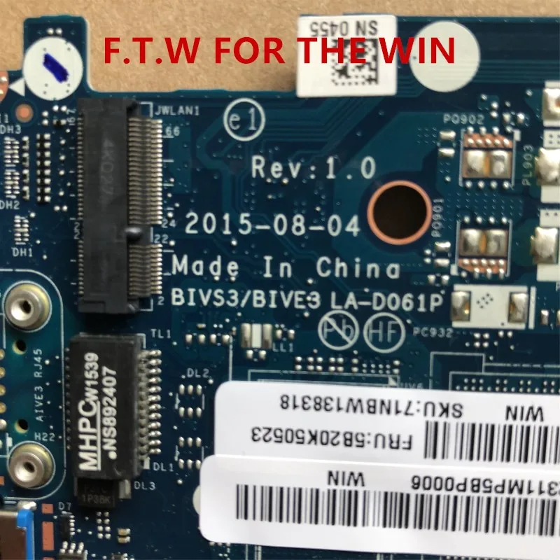 Verkaufen 5B20K50523 Para Lenovo 500S-13ISK Placa Motherboard Laptop BIVS3/BIVE3 LA-D061P DDR3L DR2EU I3-6100U 100% Probado