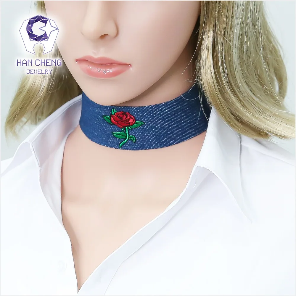 HanCheng Новая модная летняя Цветочная вышивка джинсы джинсовая лента чокер