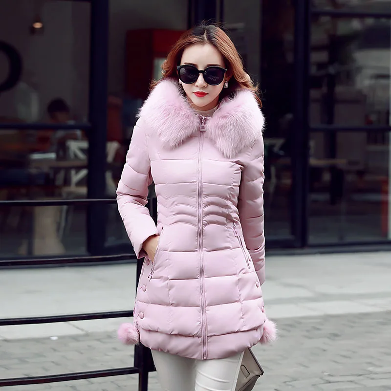 

Laipelar New M-3XL Winter New Ladies Long Coat With Pocket Zipper Hair Ball 2020 Slim Large Fur Collar Warm Women Cotton Jacket
