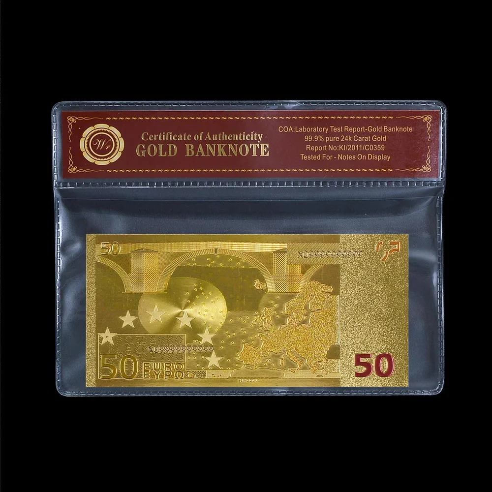 Высококачественные монеты цвет евро 50 металлическая Золотая фольга банкноты