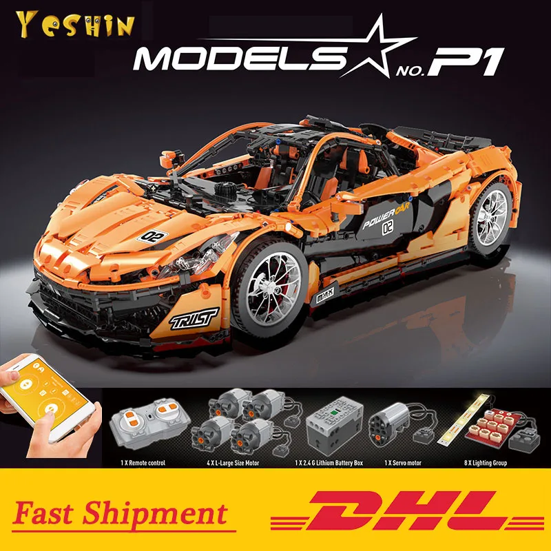 DHL Technic Car 20087 Совместимость с Legoing MOC 16915 оранжевый гоночный автомобиль набор