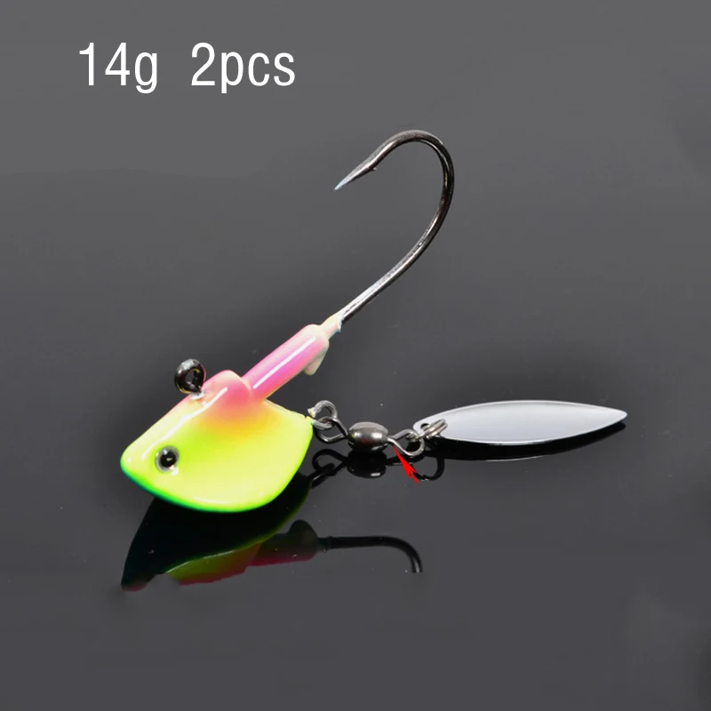 14g yellow 2pcs Trulinoya вращающийся джиг голова Fishinghook 7g 14g с Одиночная колючая крючок оранжевые блестки металлический рыболовный крючок Приманка - Цвет: 14g yellow 2pcs