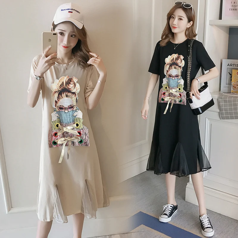 Одежда для беременных с круглым воротником и коротким рукавом мультяшным