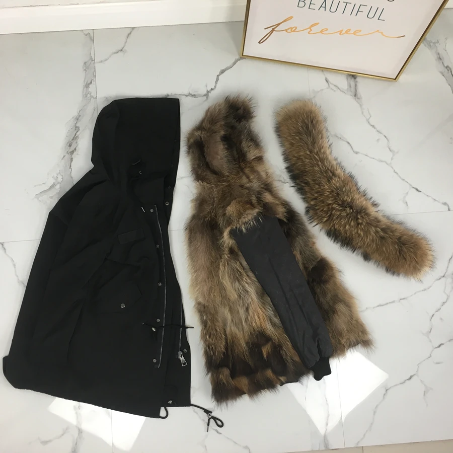 Новые чернобурки меховой парка пальто женские трикотажные silver fox меховой подкладке парки Черный зимой толстые Настоящее пальто с мехом теплые женские верхняя одежда