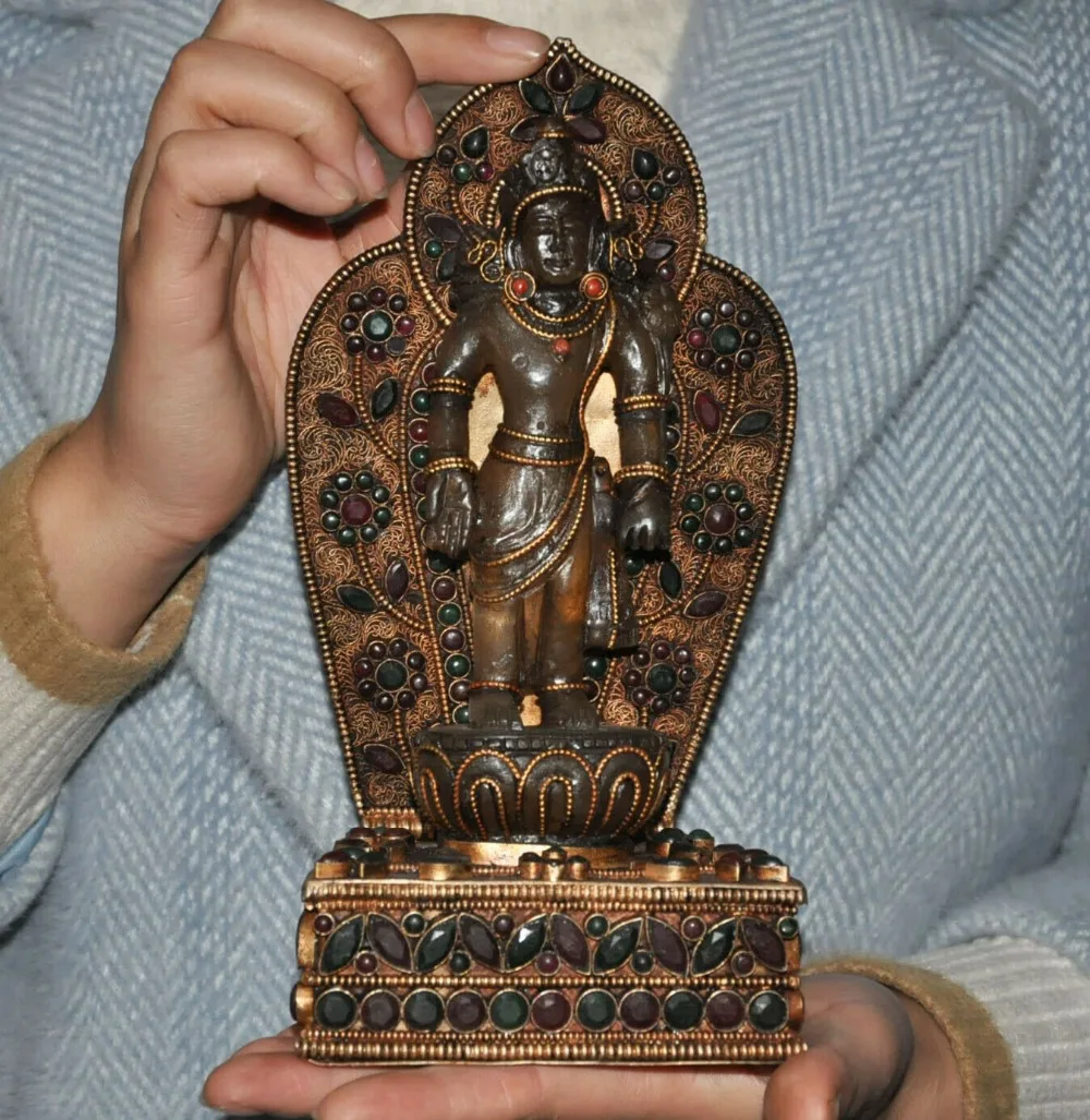 

wedding decoration Old Tibet crystal Silver Filigree Inlay gem carving Tara Kwan-yin Guanyin statue