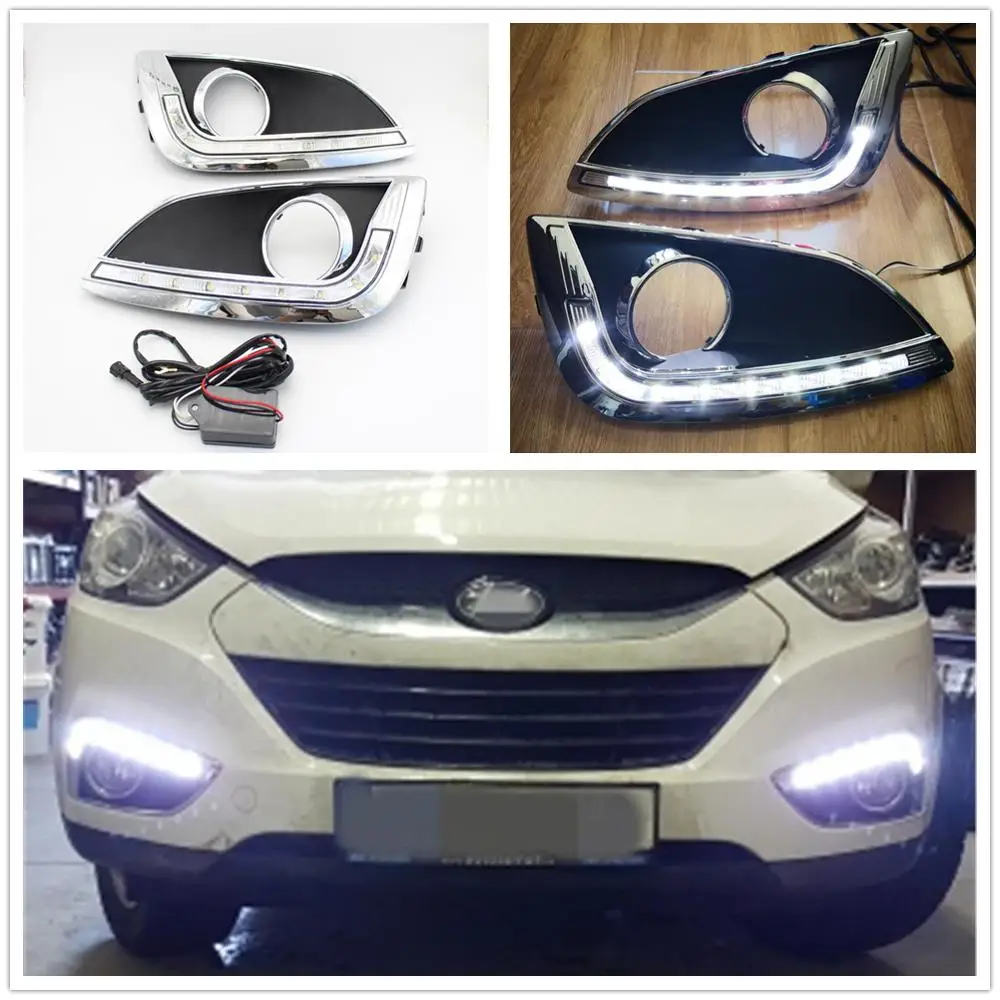 2 шт. Автомобильный светодиодный DRL для hyundai ix35 ix 35 2010 2011 2012 2013 автомобильный Стайлинг светодиодный DRL дневные ходовые огни с проводом жгута