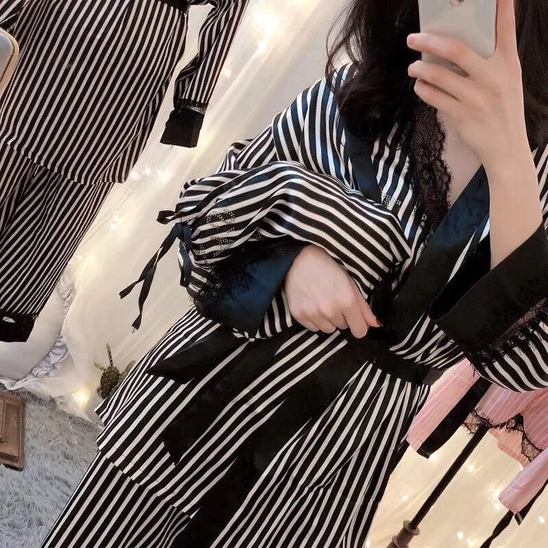 Розовые женские пижамы 6 шт. пижамные комплекты атласные шелковые с принтом в