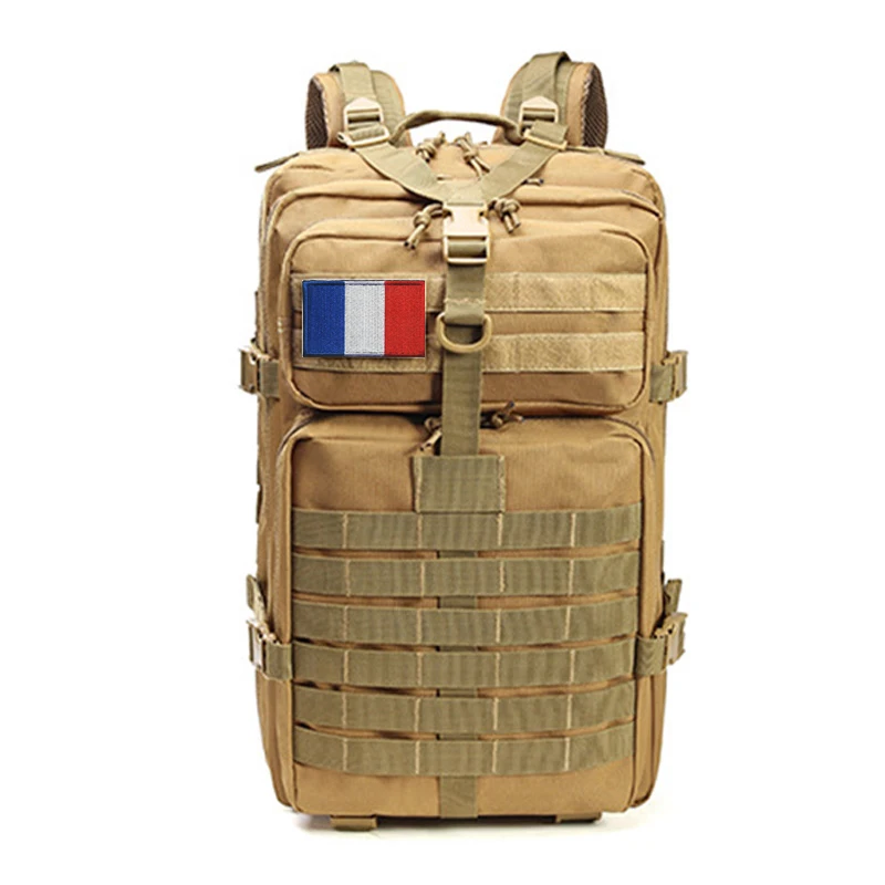 Khaki-FR Уличные спортивные рюкзаки военный тактический рюкзак флаг патч армейский рюкзак Кемпинг большой рюкзак 3P Водонепроницаемая сумка в стиле милитари - Цвет: Khaki-FR