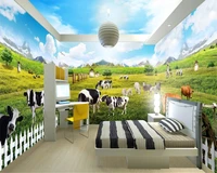 beibehang decorative wall paper three dimensional indoor grassland ranch animal world theme space whole house 3d wallpaper