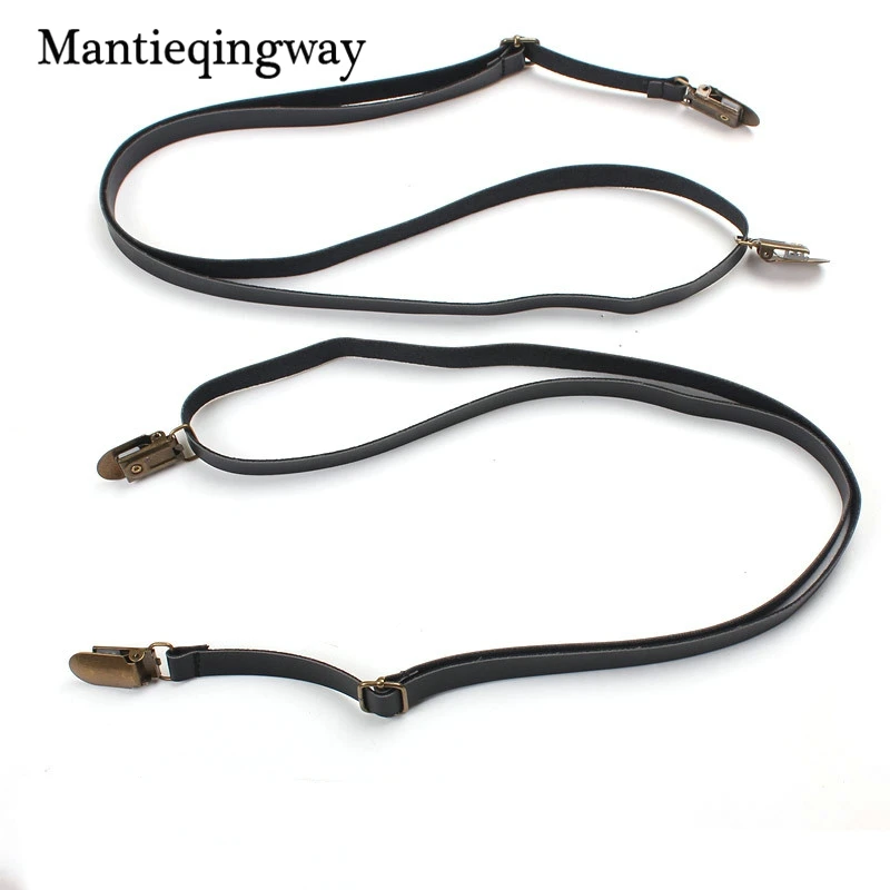 Mantieqingway 4 зажимы подтяжки Мужские Регулируемый искусственная кожа черный пояс