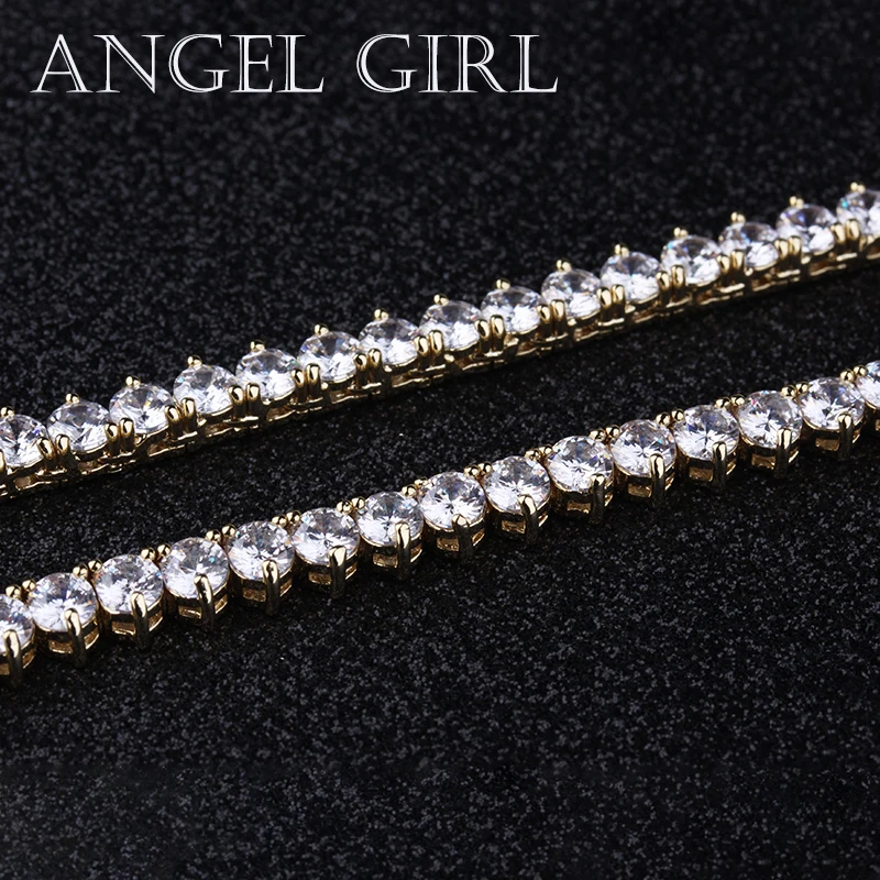 Angelgirl амулеты блестящие 18 дюймов три зубец 4 мм циркон теннис серебро и золото цвет ожерелье для женщин и мужчин брендовые ювелирные изделия