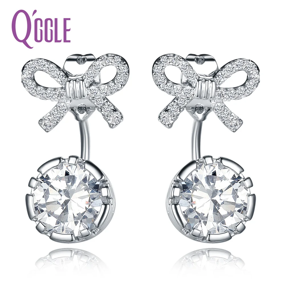 Qggle серебро Цвет бантом Стад Уха куртка Серьги с для Для женщин подарок на день