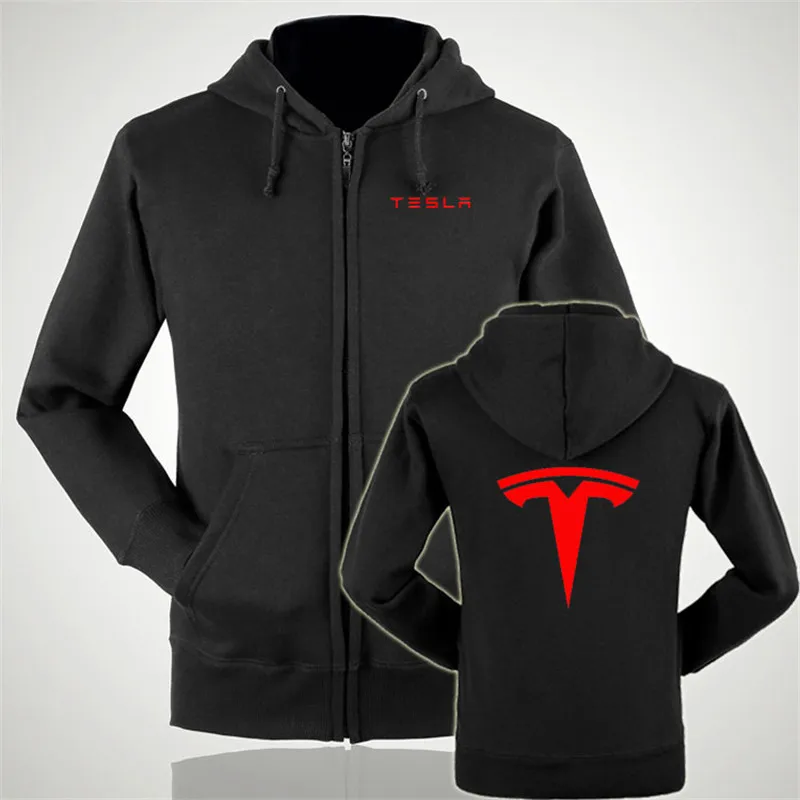 Осенне зимние толстовки на молнии с логотипом Tesla повседневная куртка капюшоном