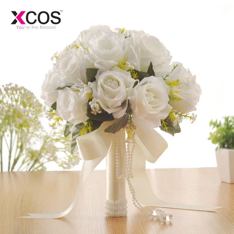 XCOS искусственный белый цветок букет Свадебный букет de mariage ручной работы Листья жемчужные цветы Свадебные букеты невесты