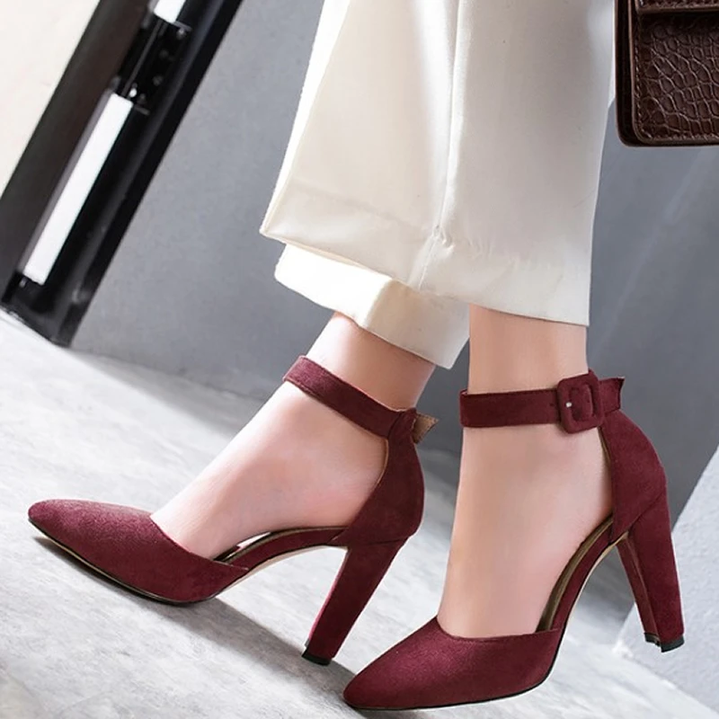 Модные весенне осенние красные женские свадебные туфли из флока Большой размер 34