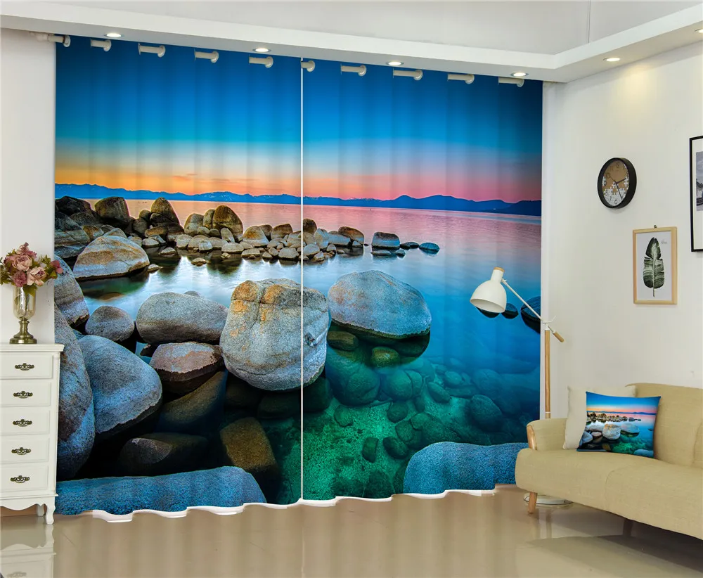 

lakeside reef Luxury Blackout 3D Window Curtain For Living Room Bedroom Drapes Rideaux Cortina Customized size pillowcase