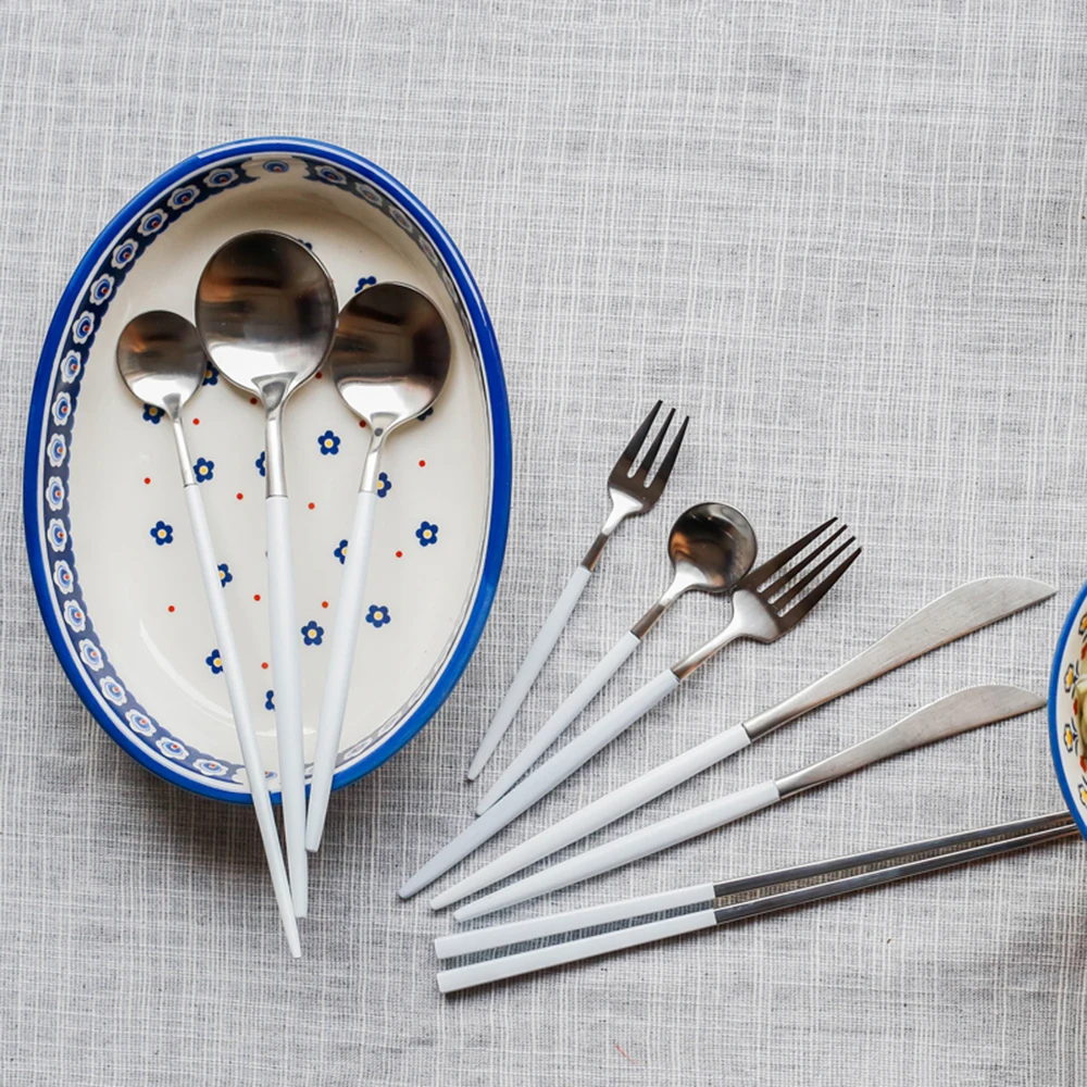 Горячая Распродажа 4 шт./компл. столовая посуда из белого серебра набор столовых