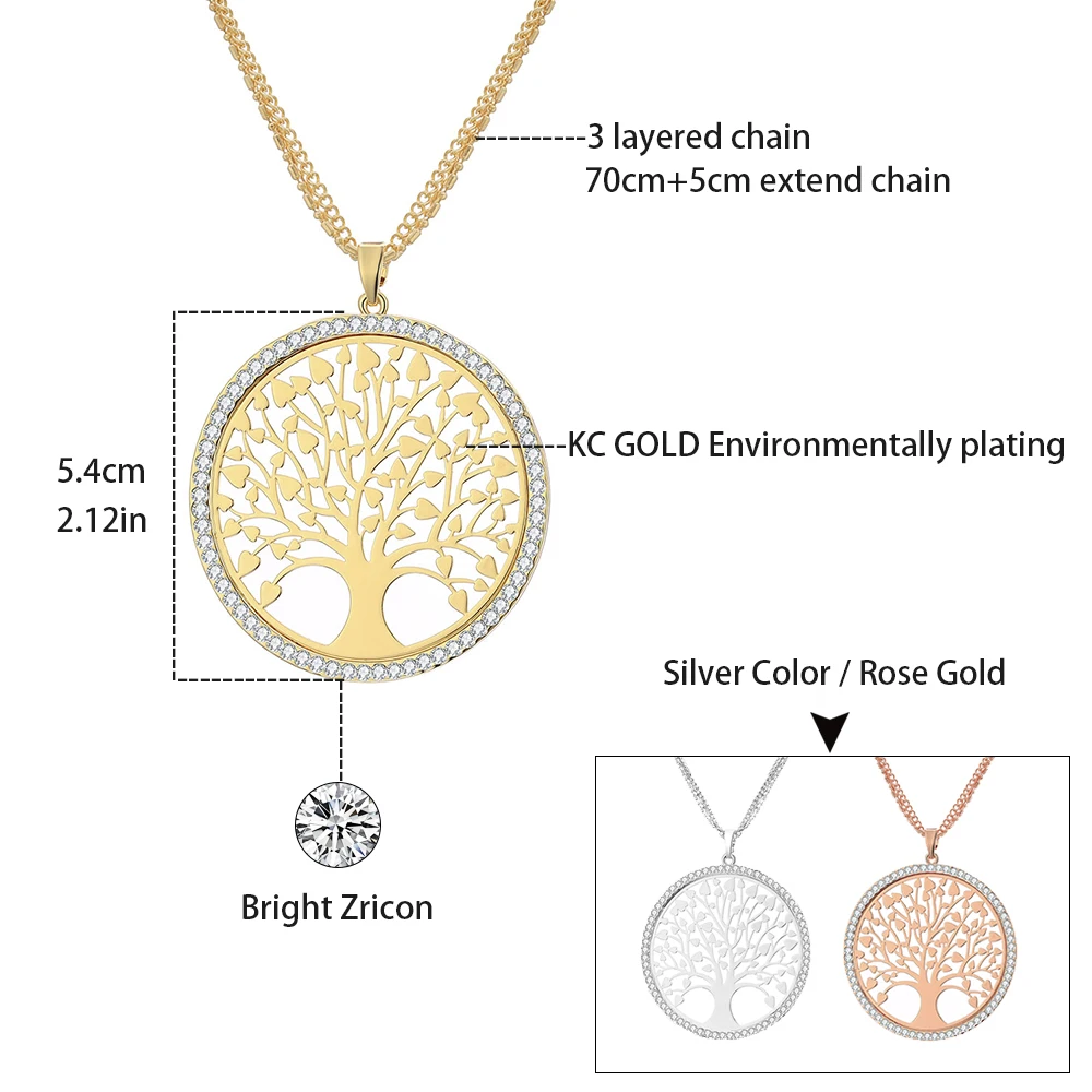 Женское Ожерелье Древо жизни золотистого цвета с круглым кулоном и кристаллом из