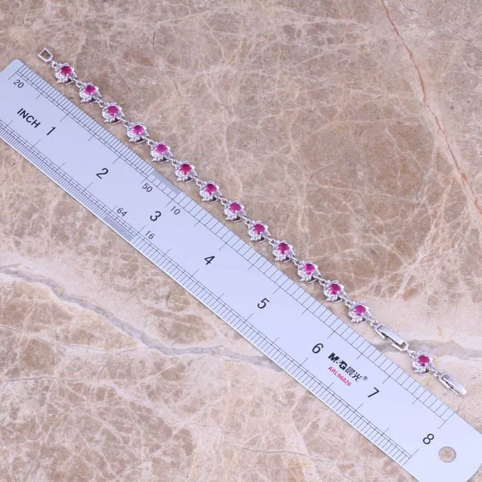 Блестящий браслет цепочка из красного кубического циркония с серебряным