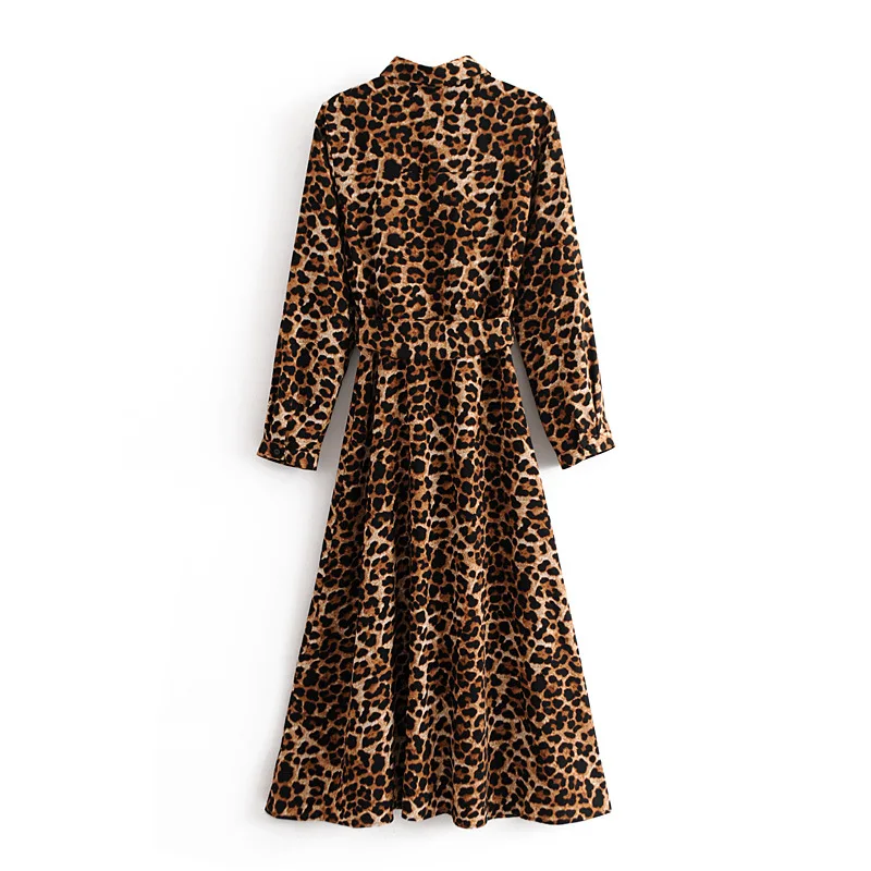 Винтажное платье до щиколотки с леопардовым принтом бантом поясом длинным