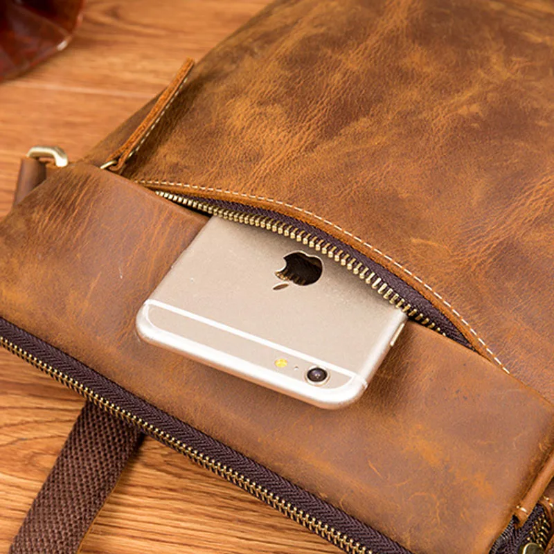 EUMOAN Vintage handmade crazy horse leather shoulder bag casual leather men's first layer of leather Messenger bag