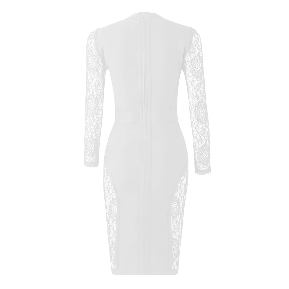 

black white Lace dress 2019 New Women O-Neck long sleeve high quality Vestidos Celebrity evening party bodycon bandage dresses