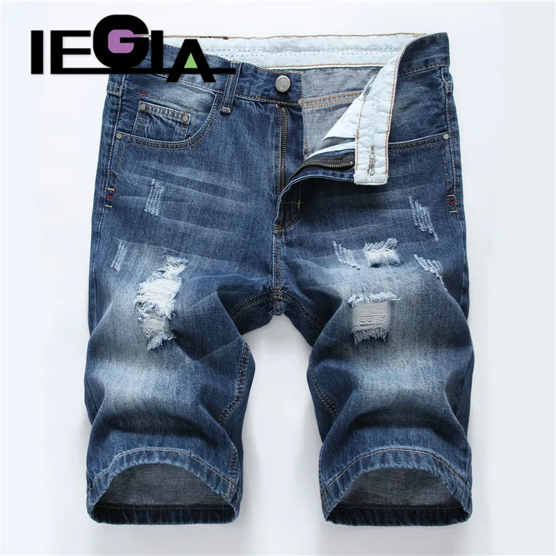 Джинсовые шорты мужские рваные хлопок дышащие прямые с дырками брендовая одежда