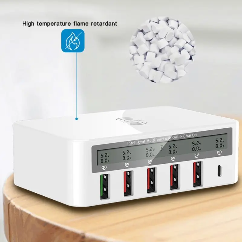Универсальный 100 Вт 5x USB QC 3,0& type C PD быстрое зарядное устройство адаптер Qi Беспроводная зарядная станция для iPhone samsung huawei телефон планшет