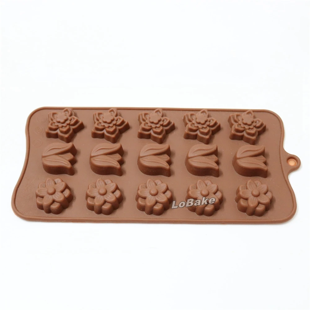 15 cavities 21*10.5cm 3 type of flower tulip shape chocolate mold for DIY cake baking tools |