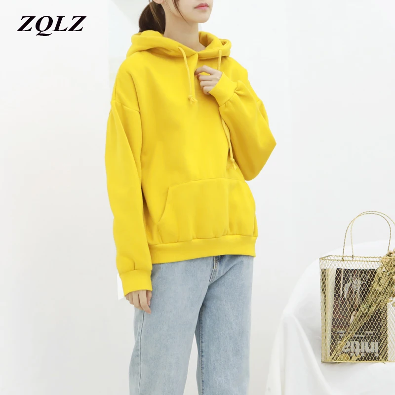 ZQLZ Harajuku Winter Hoodies Women 2018 New Long Sleeve Hooded Casual Kpop Kawaii Cotton Hoodie Femme Loose Pocket Sweatshirt | Женская