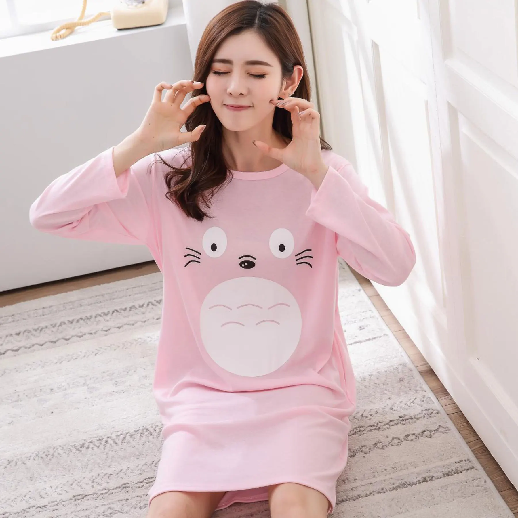 Ночная рубашка для беременных Хлопковая пижама в полоску с коротким рукавом 2019 |