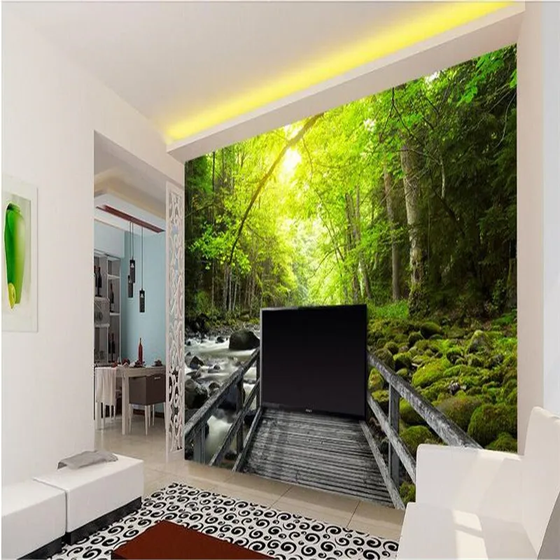 beibehang 3d large wall mural wallpaper HD Beautiful wooden bridge creek forest landscape backdrop custom silk photo paper | Обустройство