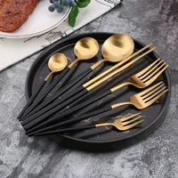 hot 304 stainless steel tofok black gold cutlery set scubiertos dorados de acero inoxidable table knife kitchen goods amount
