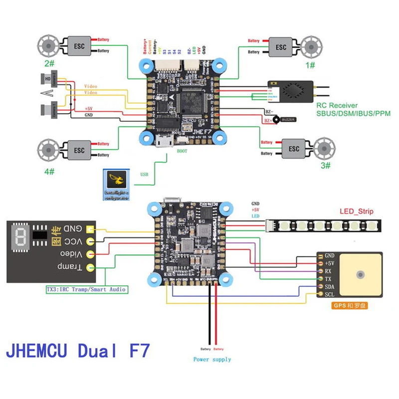 1 шт. JHEMCU Dual F7 управление полетом OSD BEC 5V 8V камера Acro/Deluxe для радиоуправляемых