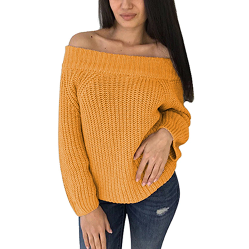 Prself New Sexy Off Shoulder Sweater Women Jumper 2018 Autumn Winter Knitted Long Sleeve Loose Thick Casual | Женская одежда
