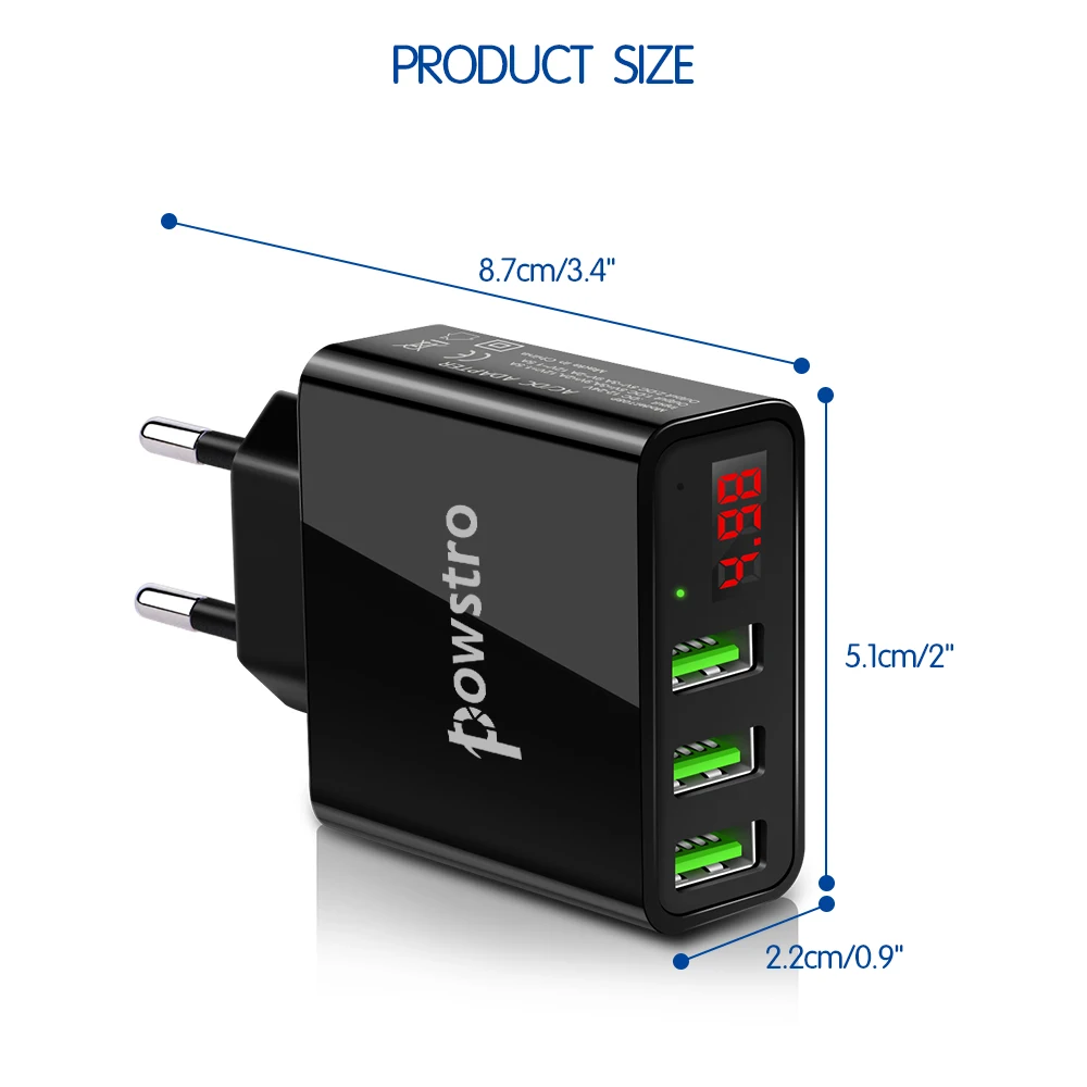 Powstro 15 Вт 3 USB порт зарядное устройство для мобильного телефона светодиодный дисплей ЕС Быстрая зарядка настенное зарядное устройство адаптер для iPhone для samsung