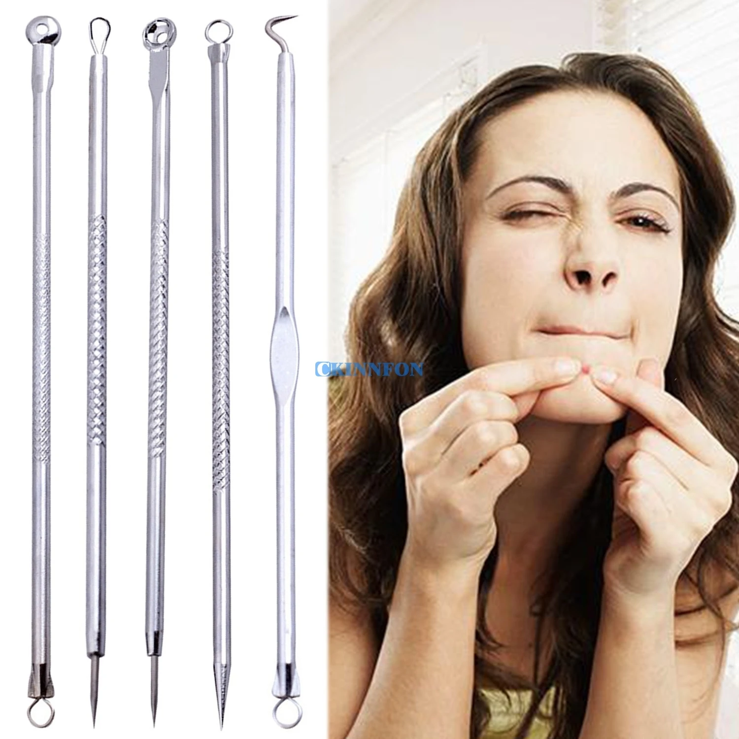 

DHL 500Set 5PCS/set Blackhead Remover Tool Needles Set Pimple Blemish Comedone Acne Extractor (Color: Silver)