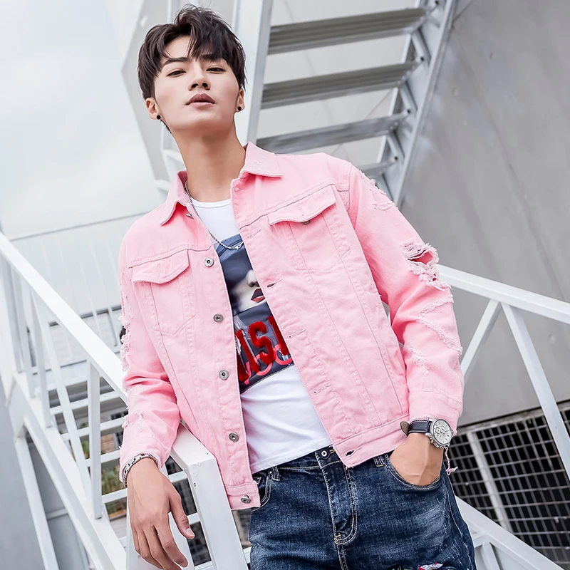 

Super Handsome Youthful Outwear Fashion Street Style Brokean Hole Denim Jacket Casual Mens Coat High Quality