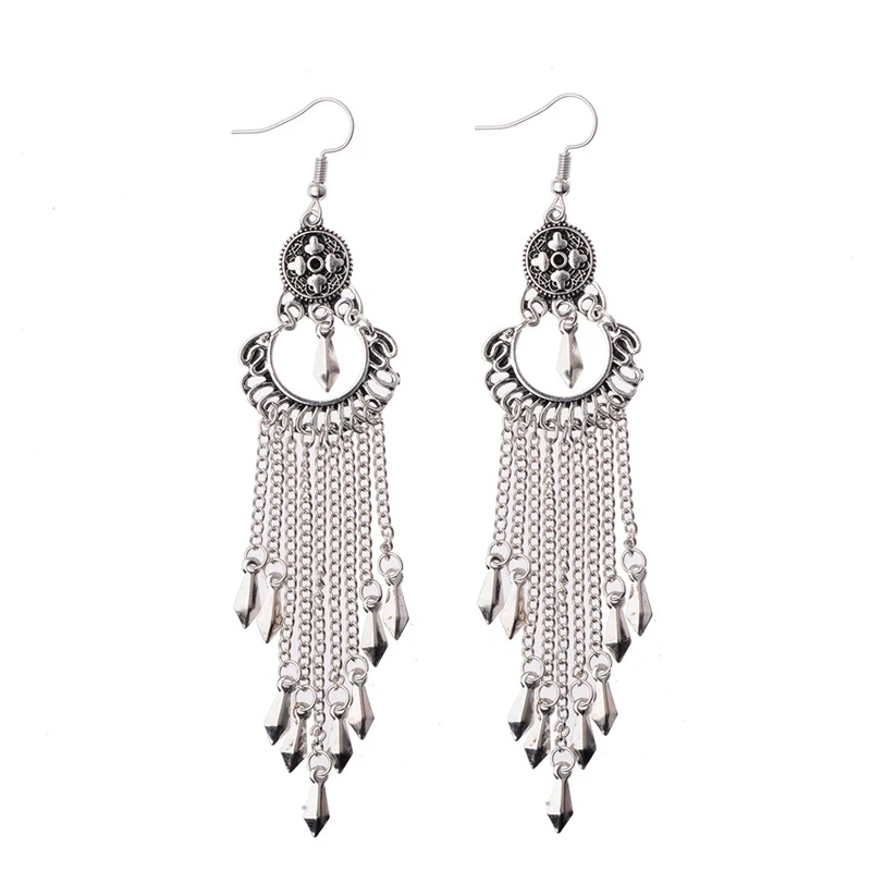 OIQUEI женские индийские серьги Jhumka в стиле бохо,, золотые, серебряные, металлические Большие колокольчики, длинные висячие серьги с кисточками, женские цыганские украшения - Окраска металла: HXE006-2