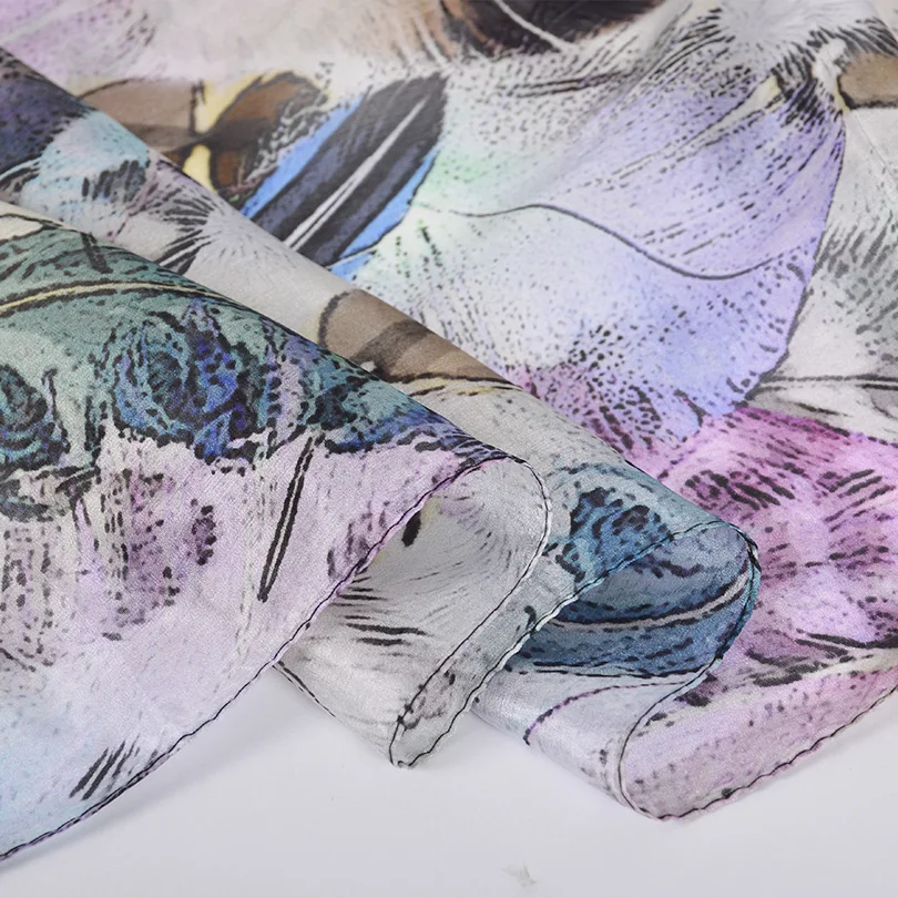 Женский Длинный пляжный шарф BYSIFA фиолетовый или серый из 100% чистого шелка