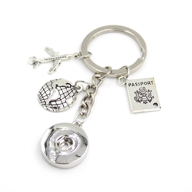 

10PCS Wholesale 18mm Snap Jewelry Travel Passport Airplane Key Chain Handbag Charm Snap Keychain Key Ring Gift for Men Women