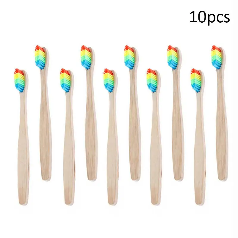 10 PCS rainbow OSHIONER 10 шт. 12 шт. цветная бамбуковая зубная щетка для ухода за полостью рта с мягкой щетиной бамбуковая зубная щетка для окружающей среды деревянная Радуга - Цвет: 10 PCS rainbow