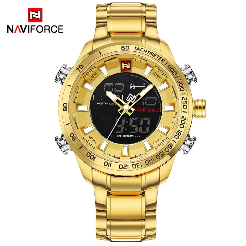 Роскошные брендовые NAVIFORCE новые мужские спортивные часы кварцевые Светодиодные