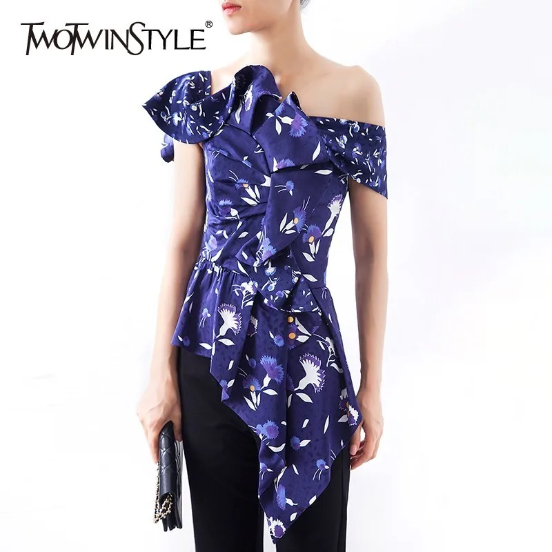 TWOTWINSTYLE ассиметричная женская блузка с неровным принтом асимметричная мода 2019